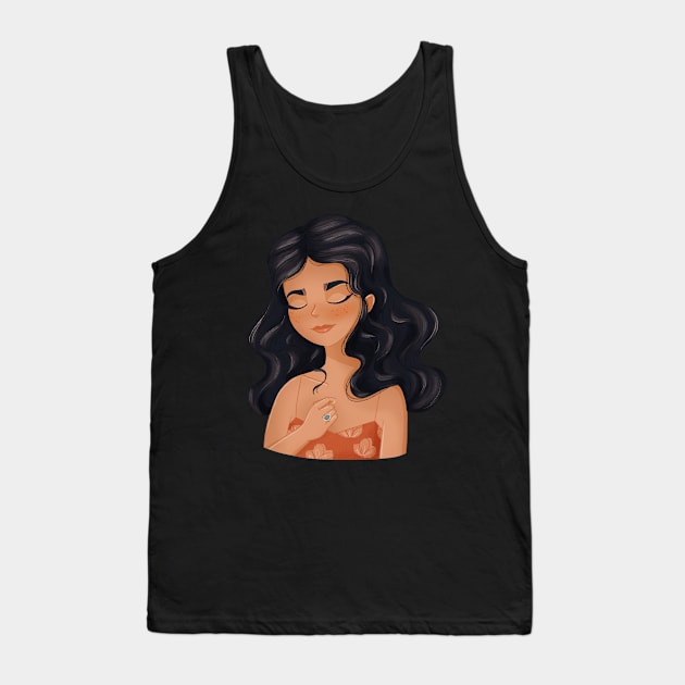 Girl character with black hair hand to heart Tank Top by RigaSutherland